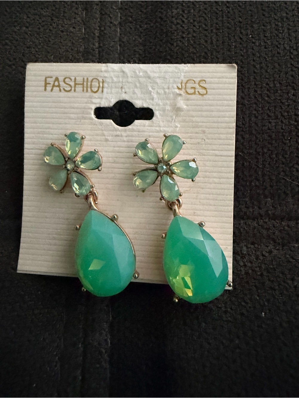 Floral Drop Earrings with Green Teardrop Stones
